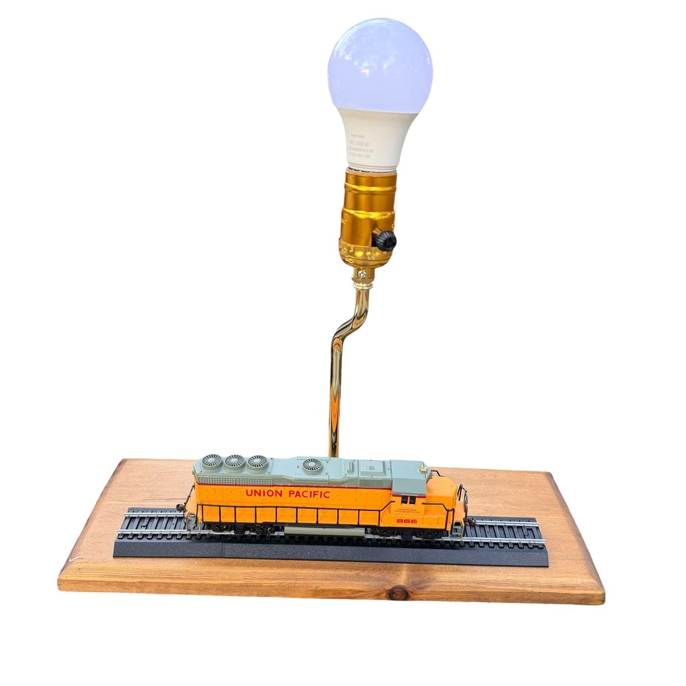 Union Pacific 866 Locomotive Train Desk Lamp Custom Wood Base Railfan Decor